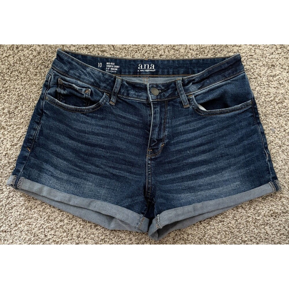 Ana A New Approach Womens Size 10 Blue Denim Shorts Mid-Rise Rolled Cuff